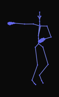 A person is jogging sideways in the right back diagonal direction in a crisscrossed manner at a moderate pace, and the right arm is pointing horizontally to the right.