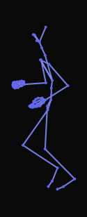 A person starts to jog steadily in an arc over the right shoulder, then turns to the right with a jump to end in a crawl position.