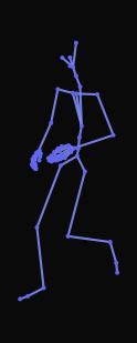 A person begins jogging over the right shoulder in an arc, then turns to the right and falls to the ground in a crawling position.