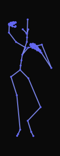 A person standing raises their right arm, then walks backward, and then stands in a crouch stance.