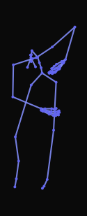 A person with an injured torso steadily walks foward, grabs an object from the ground, stands upright and again walks forward.