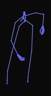 A person with an injured right leg walks forward, carefully picks up an object from the ground, and continues walking.