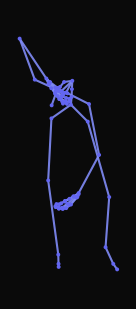 A person walks, lowers down to grab an object from the ground, and stands upright with an injured torso.
