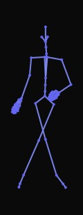 A person steadily jogs sideways to the right, then comes to a stop.