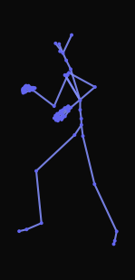 A person standing upright turns to face backward and waves their right hand, then lowers it, turns forward, and begins jogging sideways to the right back diagonal, eventually pointing left with their right hand while jogging.