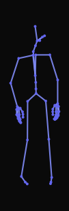 A person waves with their right hand while turning to the left and talks to a child before turning backwards and running forward swiftly.