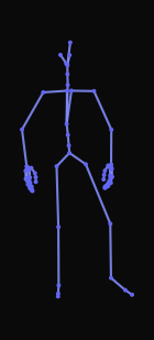 A person standing upright starts to walk forward and then walks sideways to the right, starting to wave their right hand to their left.