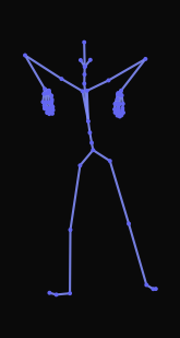 The person standing idle energetically dances in a hip-hop style by swinging their arms and legs side to side in a rhythmic manner.