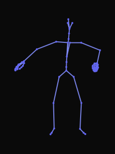 A person heavily jumps and lands in the same place before standing with outstretched arms as they were standing initially.