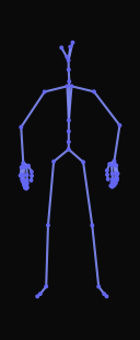 A person stands with arms raised horizontally, lowers them, jumps softly in place, and raises their arms again after.