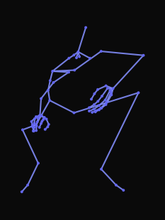 A person quickly lowers down, extends their right arm forward, swings side to side while bobbing, then returns upright.