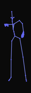 A person leans forward, extending their right arm to reach far in front of them.