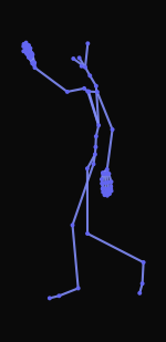 A person is walking forward clockwise in an arc, then coming to a stop, and waving to their left and pointing to their right with their right hand.
